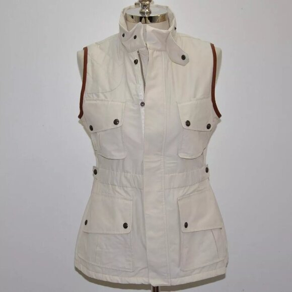 ralph lauren heritage leather trimmed lined peplum winter ivory vest